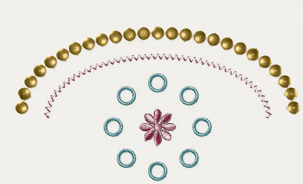 Eyelets cut with the borer and overcast with satin