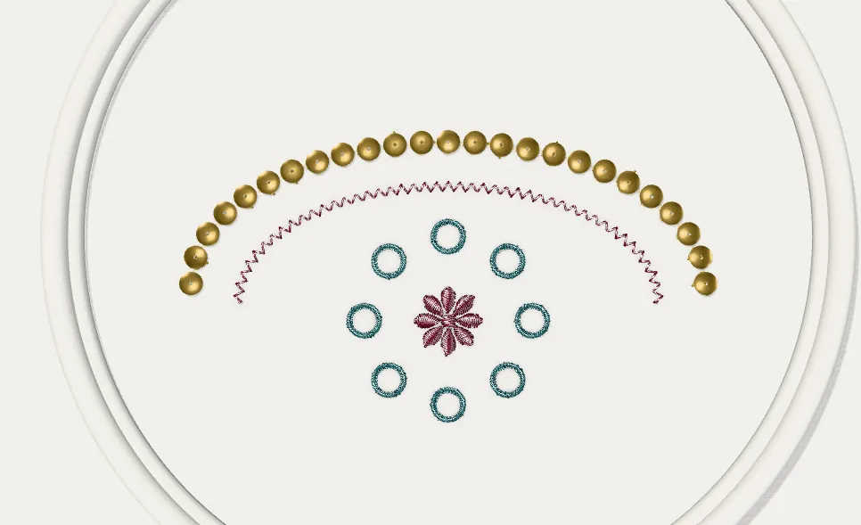 Sequins along a curved line