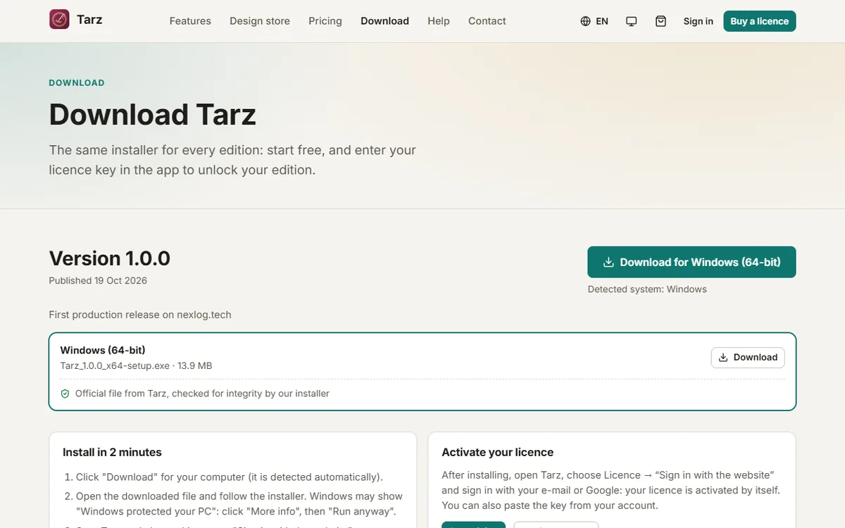 Install Tarz on Windows